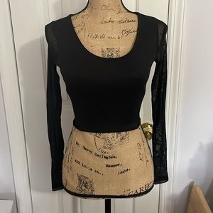 Charlotte Russe Mesh Long Sleeve Black Crop Top